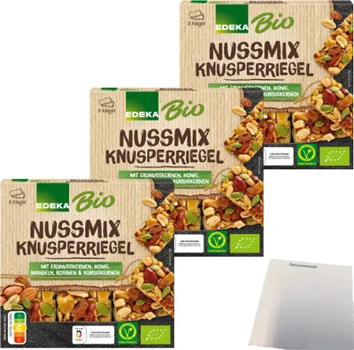 Produktbild von Edeka Knusperriegel Nussmix 3er Pack (3x3x25g Riegel) + usy Block