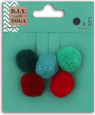 Produktbild von 5 Pompons aus roter und grüner Wolle 2 cm