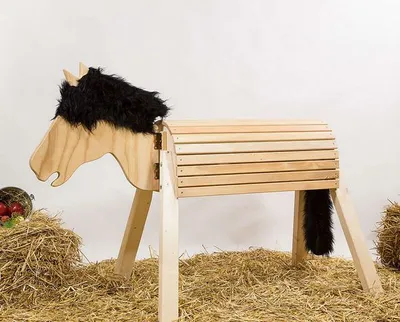 Produktbild von Holzpferd Frl. Smilla, 80 cm Sitzhöhe, natur mit schwarzer Plüschmähne - Kopf fest