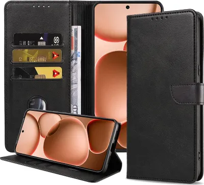 Image de Convient à l'Oppo Find X8 Ultra Phone Case Faux cuir avec lèvre magnétique et porte-cartes Book Case with Flap - Wallet Case with Cardslot - Black - Smartphonics