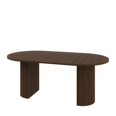 Produktbild von Esstisch OVARO ausziehbar Eiche Dunin 100-144-188x100x75 cm – Moderner Tisch mit abgerundeter Tischplatte und Lamellenfuß, hellbraun