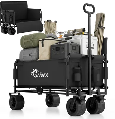 Produktbild von SAMAX Faltbarer Bollerwagen - 2in1 mit Bank - bis 200kg Offroad Festival Edition - Schwarz