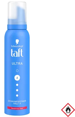 Produktbild mit Piktogramm Taft Schaumfestiger Ultra starker für gestärktes Haar Halt 4 150ml