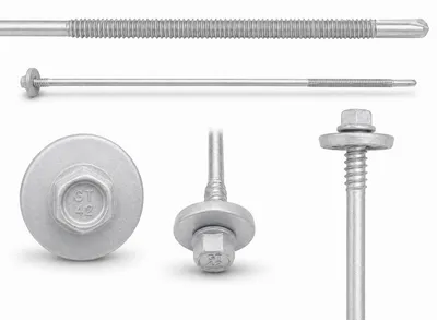 Obrázok produktu pre Skrutky Etanco pre sendvičové panely, povrchová úprava gRey.coat, korózia odolná, s EPDM tesnením, vhodné pre oceľ do hrúbky 12 mm, farba RAL 9006 (biela), rozmer 5,5 x 330 mm, balenie 100 kusov.