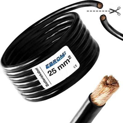 Produktbild von Batteriekabel Aderleitung SCHWARZ H07V-K 25 mm² - KFZ Batterie Kabel 100% OFC Kupfer - Schnitt Meterware nach Ihren Wünschen -25mm2