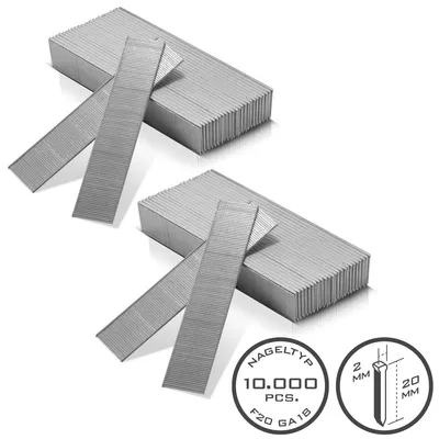 Zdjęcie produktu dla Gwoździe pneumatyczne STAHLWERK 20 mm Gauge 18 (1,25 x 1,05 mm) Łeb 2 mm Zestaw 10 000 sztuk