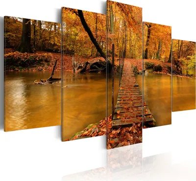 Produktbild von Leinwandbilder Landschaft 200x100 cm Vlies Leinwandbild 5 tlg Kunstdruck modern Wandbilder XXL Wanddekoration Design Wand Bild - Wald Natur Herbst Bäume Blätter 030212-34