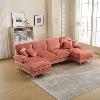 Produktbild von Odikalo Big-Sofa Chenille Sofa U-Form Lounge Sessel Sektionssofa Liegesitzen Rosa