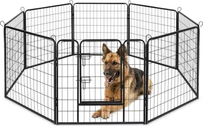Produktbild von ACAZA Hundeauslauf in 8 Platten - Hundehütte - Mit Tür - 80 cm Höhe - Schwarz