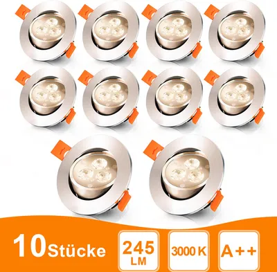 Produktbild von Peviasot 10er LED Einbaustrahler Deckeneinbauleuchte Set Einbauleuchte Deckenleuchte Einbauspot Deckenspot IP20 245LM Spots Warmweiß 3W