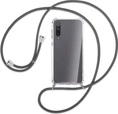 Produktbild von Handykette Backcover-Schutzhülle mit Band (Metall silberfarben) für Xiaomi Mi 9 SE - dunkelgrau