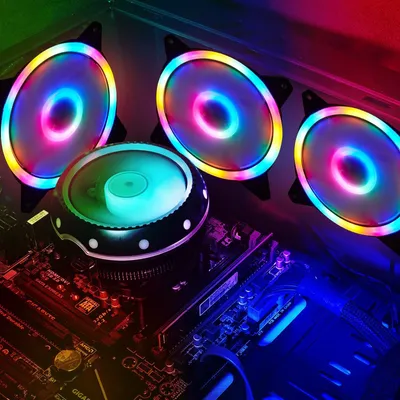 Produktbild von Computer Kühler PC Lüfter 120mm, RGB PC Gehäuselüfter, Dual Licht Loop RGB LED, Regenbogen 4 St