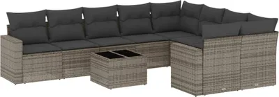 Produktbild von vidaXL 10-tlg. Garten-Sofagarnitur mit Kissen Grau Poly Rattan