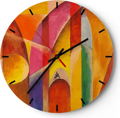 Produktbild von Wanduhr - Rund - Glasuhr - Abstraktion modern - 30x30cm - Schleichendes Uhrwerk - Lautlos - zum Aufhängen bereit - Dekoration Modern - Wanddekoration aus Glas - C3AR30x30-3619