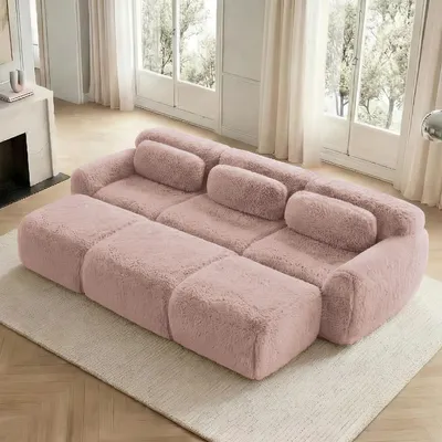 Produktbild von STILVORA Boneless Cloud Sofas aus Weicher Flauschplüsch-Stoff, Modulares Schlafsofa mit 3 Ottomans, 3-Sitzer-Sofas für Wohnzimmer