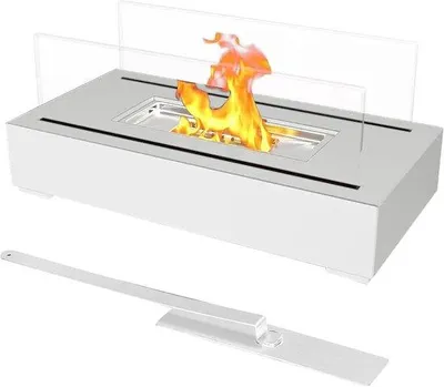 Immagine prodotto di Camino da tavolo rettangolare a bioetanolo con parete in vetro e funzione decorativa, bianco
