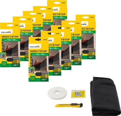 Produktbild von Schellenberg 10er Pack 51009 Fliegengitter ELASTIC, für Fenster mit Wetterschenkel, Insektenschutz ohne bohren, anthrazit, 130 x 150 cm