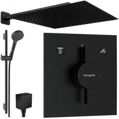Produktbild von Hansgrohe und Jowi Unterputz Duschsystem Schwarz, mit 650mm Brausestange, 360mm Kopfbrause, Duscharmatur DuoTurn E, OHNE iBox 2