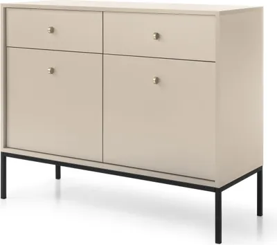 Produktbild von Kommode Sideboard Schrank Highboard Goldene Türgriffe, Wohnzimmer, Esszimmer, Flur & Diele - 104x83x39 cm - Melody II Beige + Schwarz