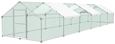 Image de Poulailler et enclos pour petits animaux - Espace accessible et sécurisé - Structure en acier galvanisé - Toit en polyéthylène - Résistant aux intempéries - Porte avec serrure - Dimensions : 3 x 12 x 2 mètres