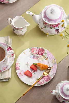 Obrázok produktu pre Veľká kanvica na mlieko kanvica na cukor popoludňajšia čajová súprava  kostný porcelán vintage flóra darček pre ňu 1300ml - kanvica vták ruža motýľ