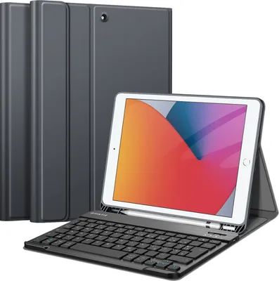 Produktbild von Fintie Tastatur Hülle für iPad 10.2 Zoll (9/8/ 7 Generation - 2021/2020/2019), Schutzhülle mit TPU Rückschale, Pencil Halter und magnetisch Abnehmbarer Tastatur mit QWERTZ Layout, Himmelgrau