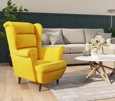 Zdjęcie produktu dla Fotel The Living Store aksamitny żółty musztardowy