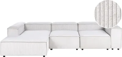 Zdjęcie produktu dla BELIANI Sofa modułowa złamana biel sztruksowa prawostronna 4-osobowa z czarnymi nóżkami nowoczesna kanapa narożnik