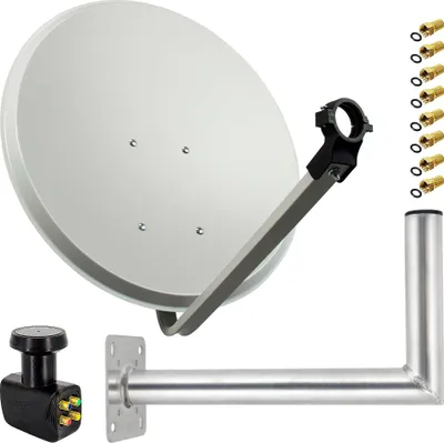 Produktbild von PremiumX Satelliten-Komplettanlage 80cm Hellgrau Satellitenantenne Satellitenschüssel SAT Quad LNB Wandhalter 45cm 8x F-Stecker