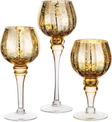 Zdjęcie produktu dla Zestaw 3 świeczników Unyqoos® w kolorze złotym – szklane, o grubych ściankach i wzmocnionej powłoce, o wymiarach 20/24/30 cm, przeznaczone do świec typu tealight, świec pływających i świec kolumnowych o średnicy do 8 cm
