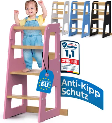 Produktbild von Schwanfeld® Lernturm ab 1 Jahr [ANTI KIPP SCHUTZ] - inkl. Montagezubehör - Montessori Lernturm aus bruchsicheremMassivholz (bis zu 50kg belastbar) - Learning Tower 3 Level (höhenverstellbar)