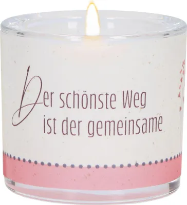 Produktbild von LichtMoment "Wir" Glas-Windlicht mit zarten Blumenmotiv in Rosa