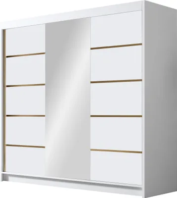 Produktbild von MIRJAN24 Schiebetürenschrank mit Spiegel Evo VI, Kleiderschrank mit Kleiderstange, mit drei Schwebetüren, Garderobe (Farbe: Weiß)