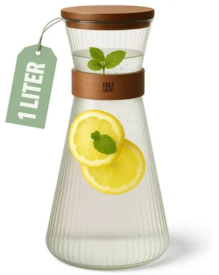 Produktbild von Elegante Glaskaraffe mit Walnussholzüberzug, 1 Liter Fassungsvermögen