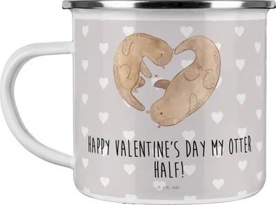 Produktbild von Mr. & Mrs. Panda Teetasse Otter Valentine - Grau Pastell - Geschenk, Pott, Hochzeitstag, Valentinstag, Tasse Emaille, Haferl, Kaffeepott, für Frauen, Freundin, Jahrestag