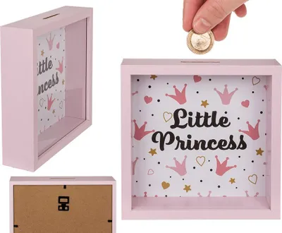 Immagine prodotto di Salvadanaio in legno, Principessa, con cornice