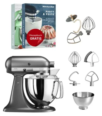 Produktbild von KitchenAid 4,8 L 5KSM175 Artisan Küchenmaschine inkl. TschimmHook Rührelemente Medaillon Silber