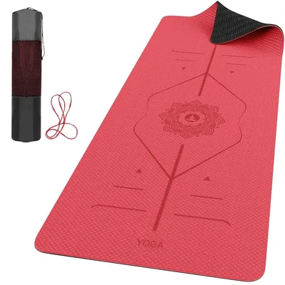 Immagine prodotto di Tappetino yoga - Linee di allineamento - Antiscivolo - 6 mm - 183 x 61 cm - Con cinghia e borsa per il trasporto