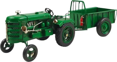 Produktbild von Traktor mit Anhänger Dekoartikel aus Metall in grün