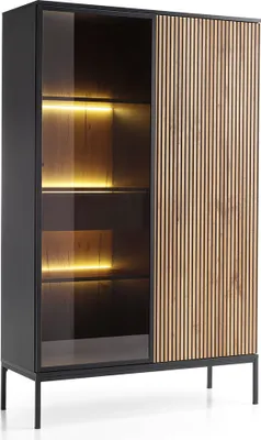 Produktbild von Wohnzimmer Highboard mit Beleuchtung in schwarz mit Wotan Eiche SIBARI-160