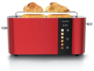 Obrázok produktu pre Arendo hriankovač na 2 plátky, hriankovač s dlhou štrbinou, dlhá štrbina, nerezová oceľ, 1000 W, displej s ukazovateľom zostávajúceho času, horná časť na pečenie chleba, funkcia rozmrazovania, tepelne izolačný kryt, dotykový displej, červená farba