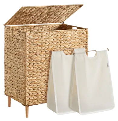 Produktbild von Wäschekorb mit 2 Fächern 130 Liter aus Wasserhyazinthe | Natürlich | 56x40x70 cm