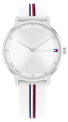 Produktbild von Tommy Hilfiger Zwei-Zeiger-Quarzwerk-Uhr für Damen mit Weisses Silikonarmband -