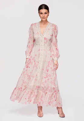 Produktbild von LARICA Maxikleid V-Ausschnitt Spitze Romantic Boho LA-OM-DLR298 ecru S