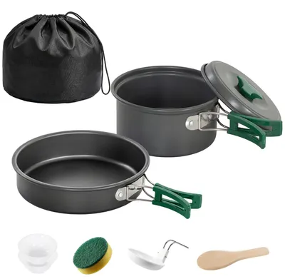 Produktbild von 8-teiliges Camping-Kochgeschirr-Set mit hitzebeständigen Griffen