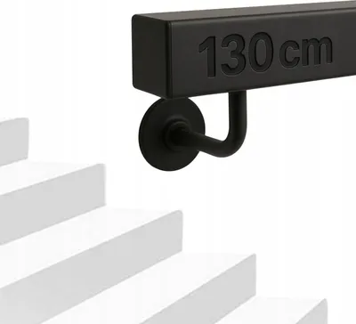 Obrázok produktu pre Schodiskové zábradlie - Zábradlie - 130 cm - Práškovo lakovaná oceľ - Štvorhranné - Na vnútorné aj vonkajšie použitie - Bez priečnych výstuh - Montážna sada - Čierna