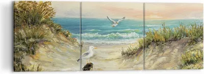 Produktbild von Bild auf Leinwand - Leinwandbild - 3 Teile - Impressionismus Möwen Küste - 120x40cm - Wand Bild - Wanddeko - Wandbilder - Leinwanddruck - Bilder - Wanddekoration - Leinwand bilder - CA120x40-4602