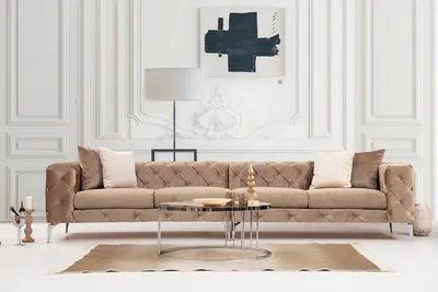 Produktbild von HANAH Home Sofa Como, 4-Sitzer, Klassisch, Dunkle Creme, Polyester, chemisch abwaschbar, Buchenholz/Spanplatte, Hergestellt in der Türkei