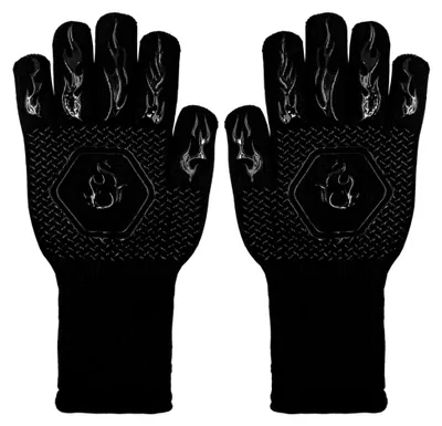 Produktbild von Ofenhandschuhe, Hitzebeständige Grillhandschuhe bis 500°C, Feuerfeste Kaminhandschuhe mit Rutschfestem Griff, Backhandschuhe für Grill, BBQ, Ofen und Kamin, Schwarz