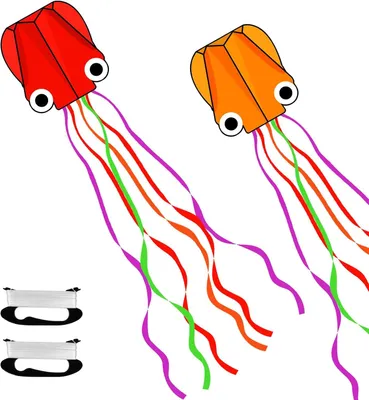 Imagen del producto de Juego de cometas, 2 unidades, diseño de pulpo, con cola larga, 100 metros de hilo, para niños y adultos